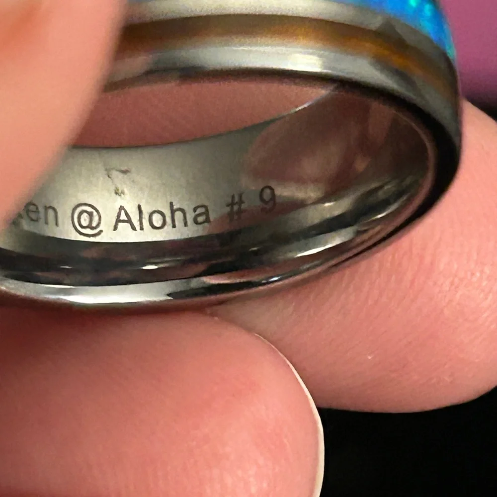 Tungsten Carbide inlaid Hawaiian Koa Wood With Opal Ring Size 9